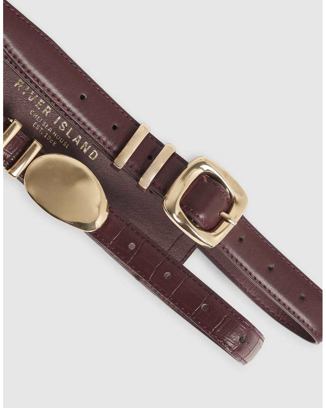 River Island Red Croc Pebble Buckle Double Belt