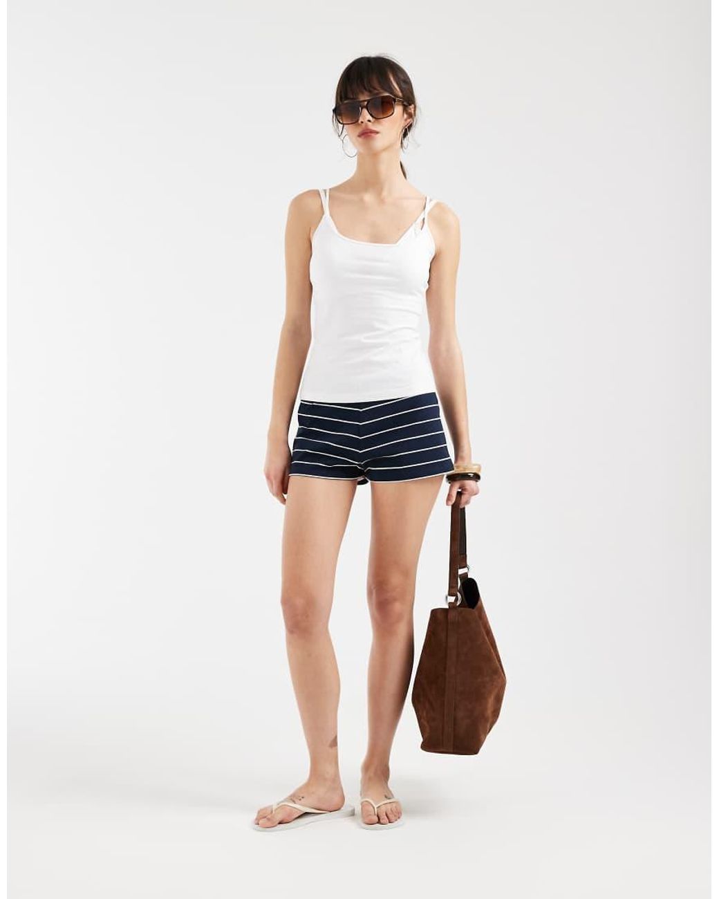 The Frolic White Exclusive Cotton Rich Lace Trim Bow Detail Micro Shorts