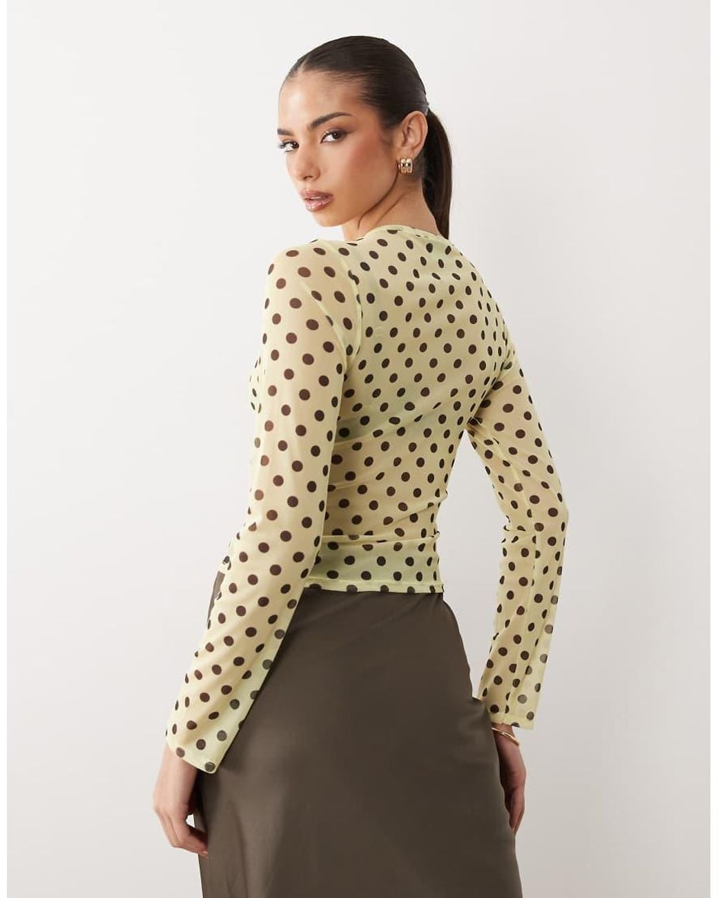 ASOS Natural Printed Mesh Long Sleeve Top