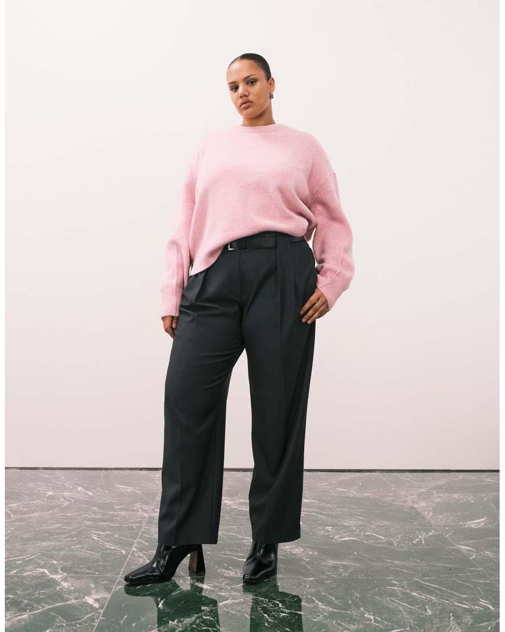 ASOS Pink Asos Design Curve Boxy Crew Neck Jumper With Side Split Detail