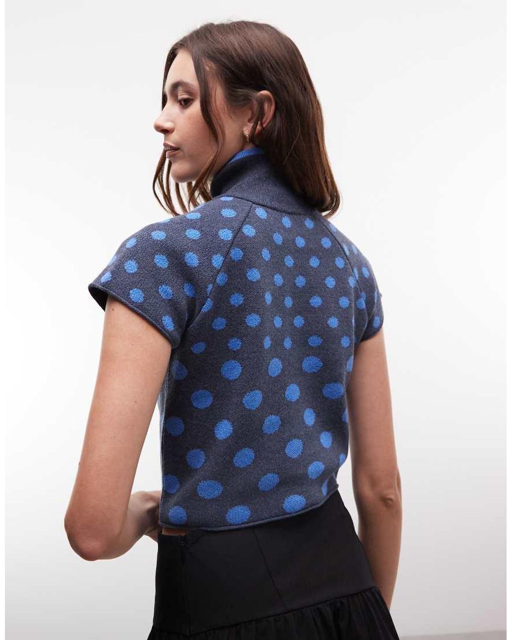 Reclaimed Vintage Blue Button Through High Neck Compact Knitted Tank