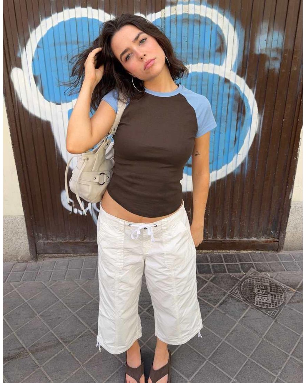 Bershka Brown Fitted Raglan T-Shirt