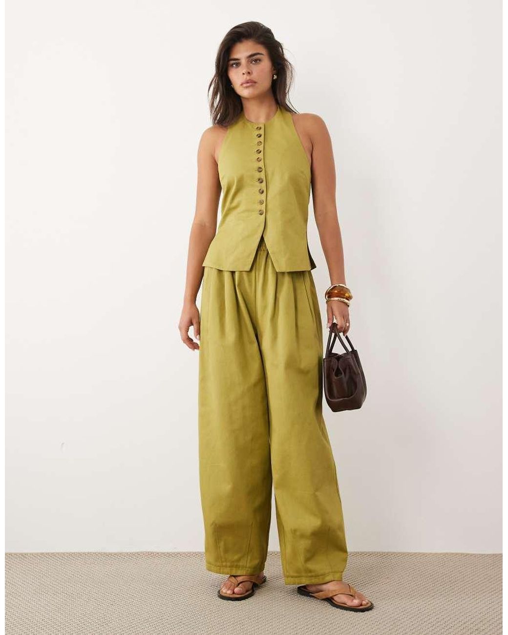 ASOS Yellow Button Front Halterneck Co-ord Waistcoat