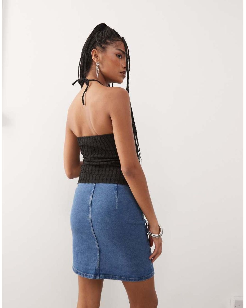 Noisy May Blue Denim Mini Skirt With Slit