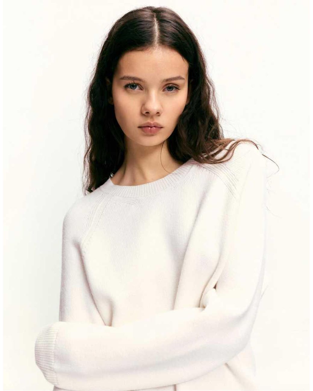 Maglione Oversize Con Scollo Rotondo di Pull&Bear in White