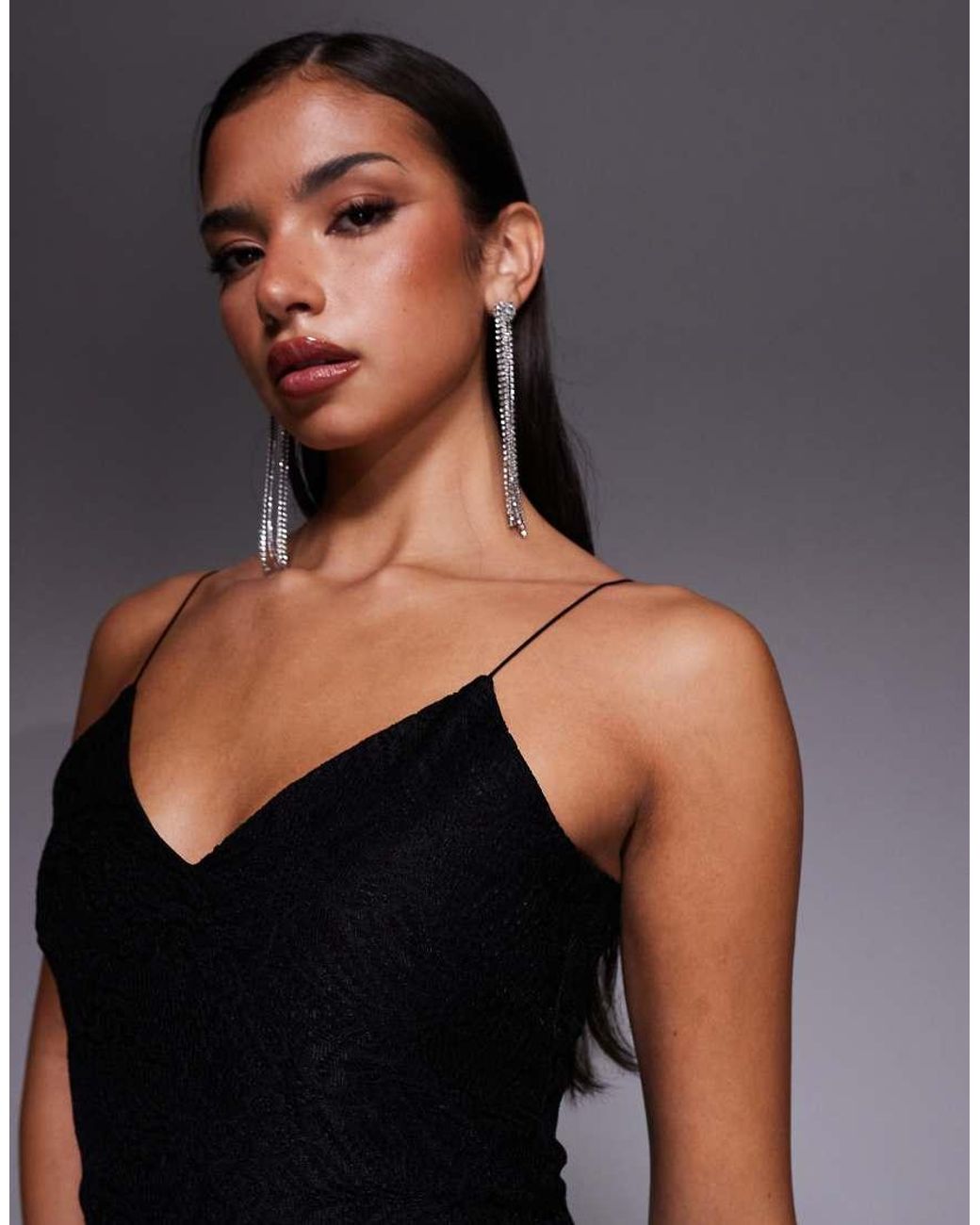 Vesper Blue V-Neck Lace Cami Strap Midi Dress
