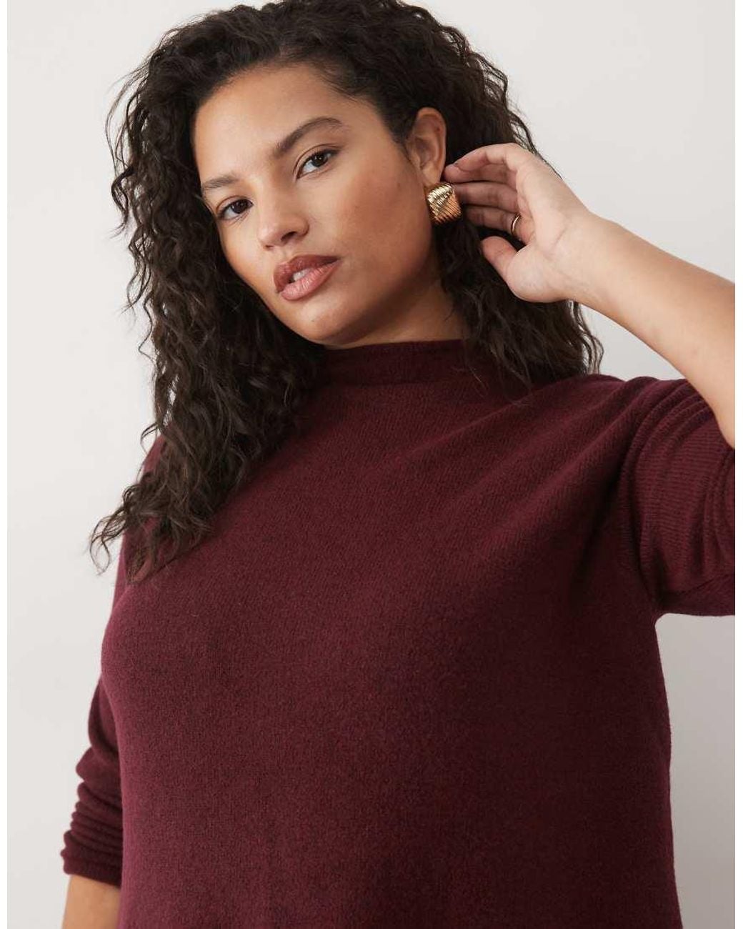 Pieces Plus Red Pieces Curve Long Sleeve Knitted Mini Dress