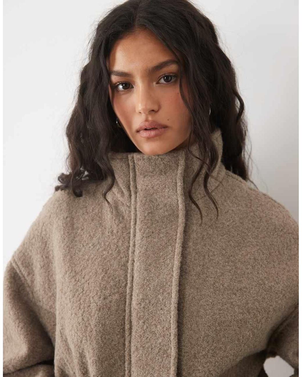 Mango Natural Funnel Neck Belted Jacket
