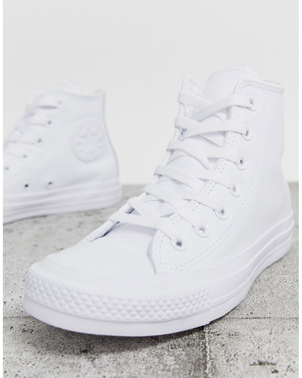 Converse Chuck Taylor Hi Leather White Monochrome Trainers | Lyst