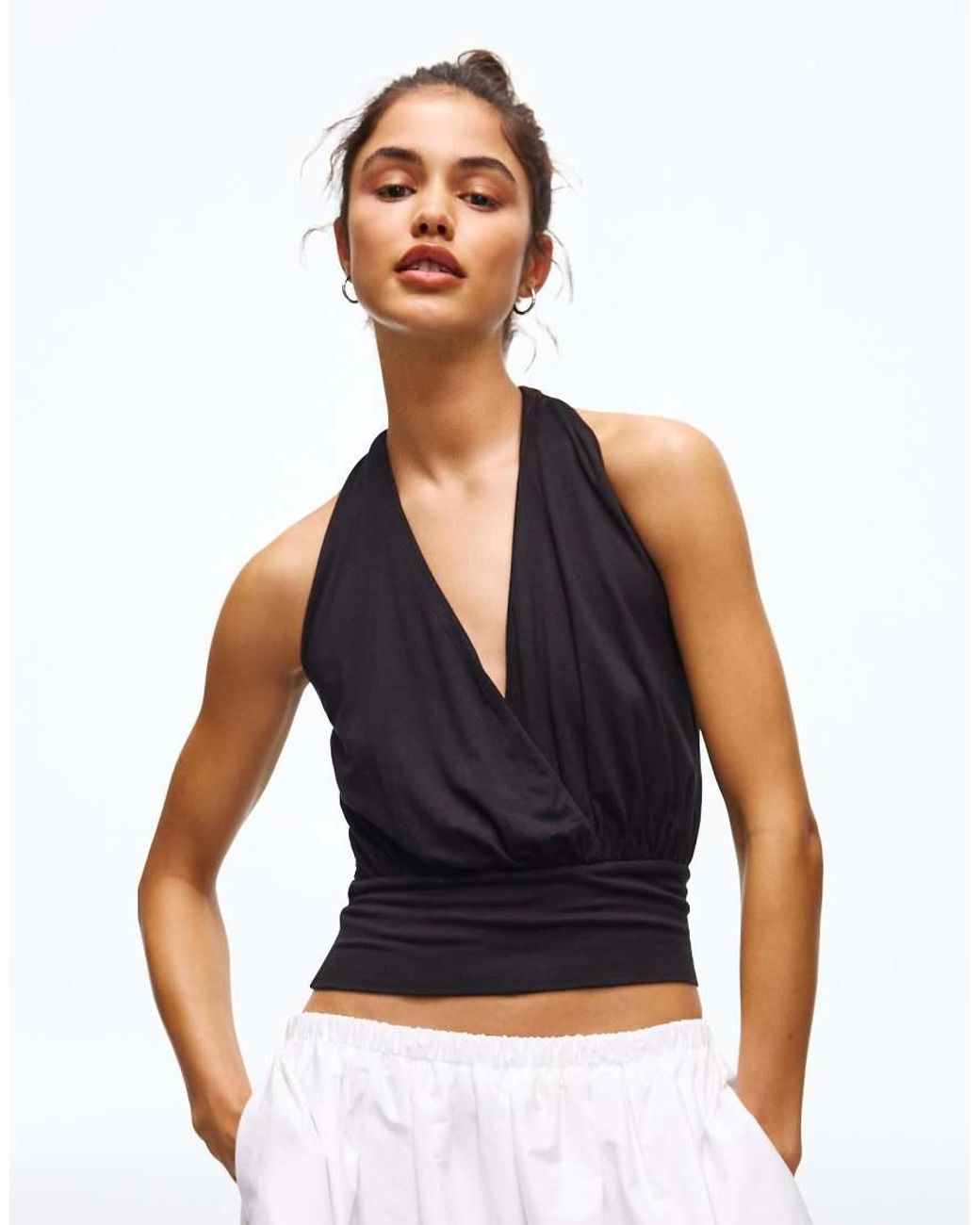 Bershka Blue Crossover Ruched Cummerbund Top