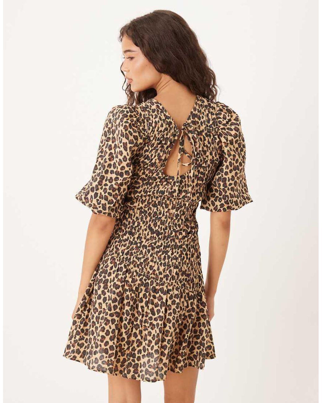 Never Fully Dressed Brown Puff Sleeve Pleated Mini Dress