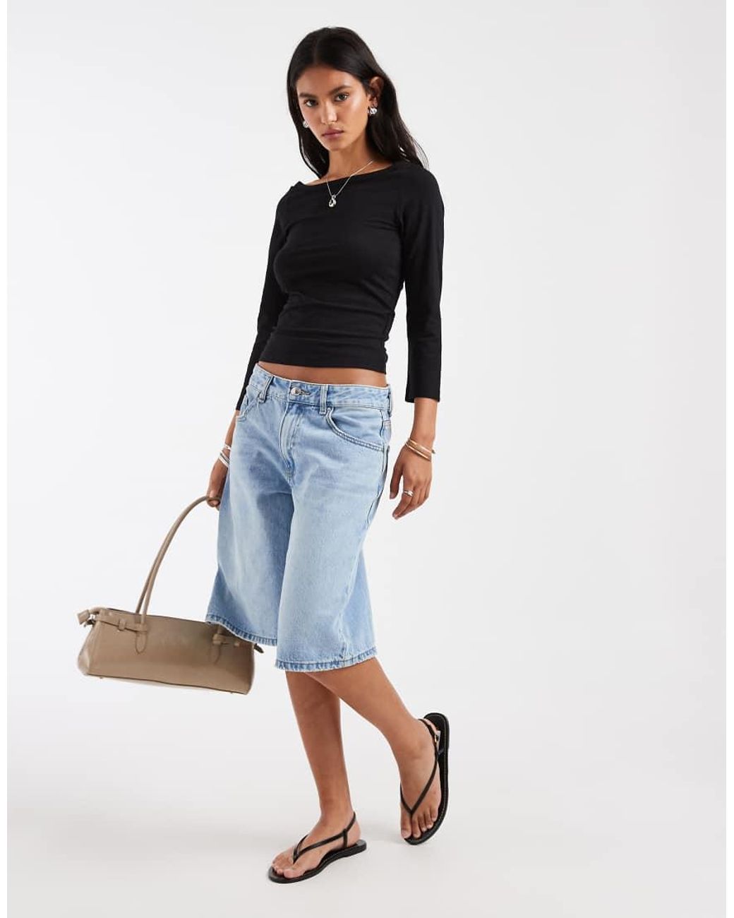 Pieces Black Boat Neck 3/4 Sleeve Top