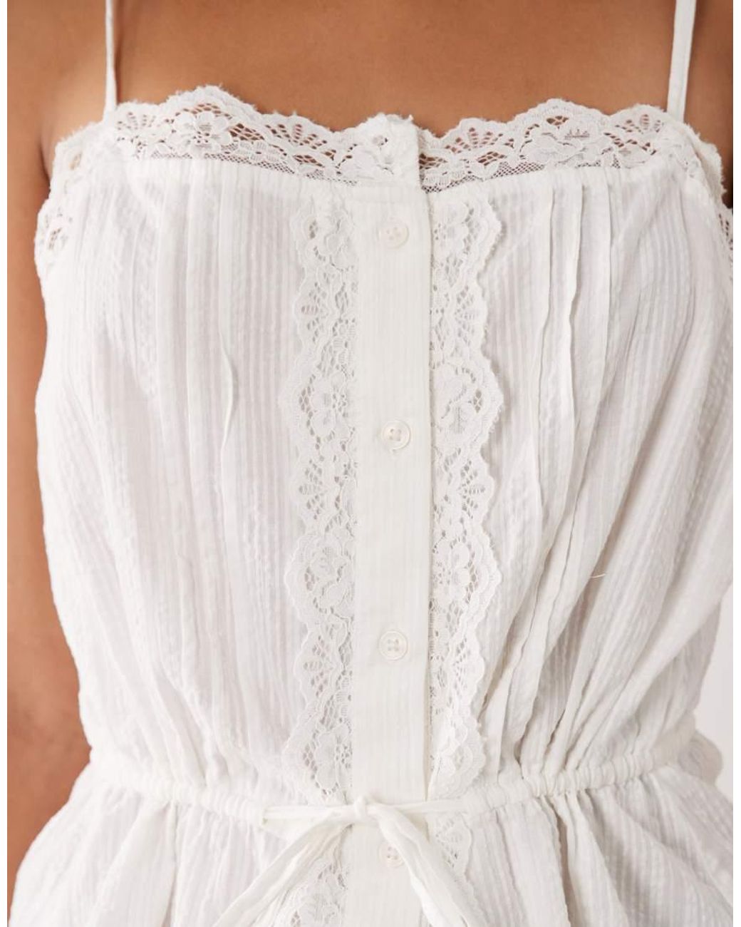 Jdy Blue Tie Waist Cami Top With Lace Details