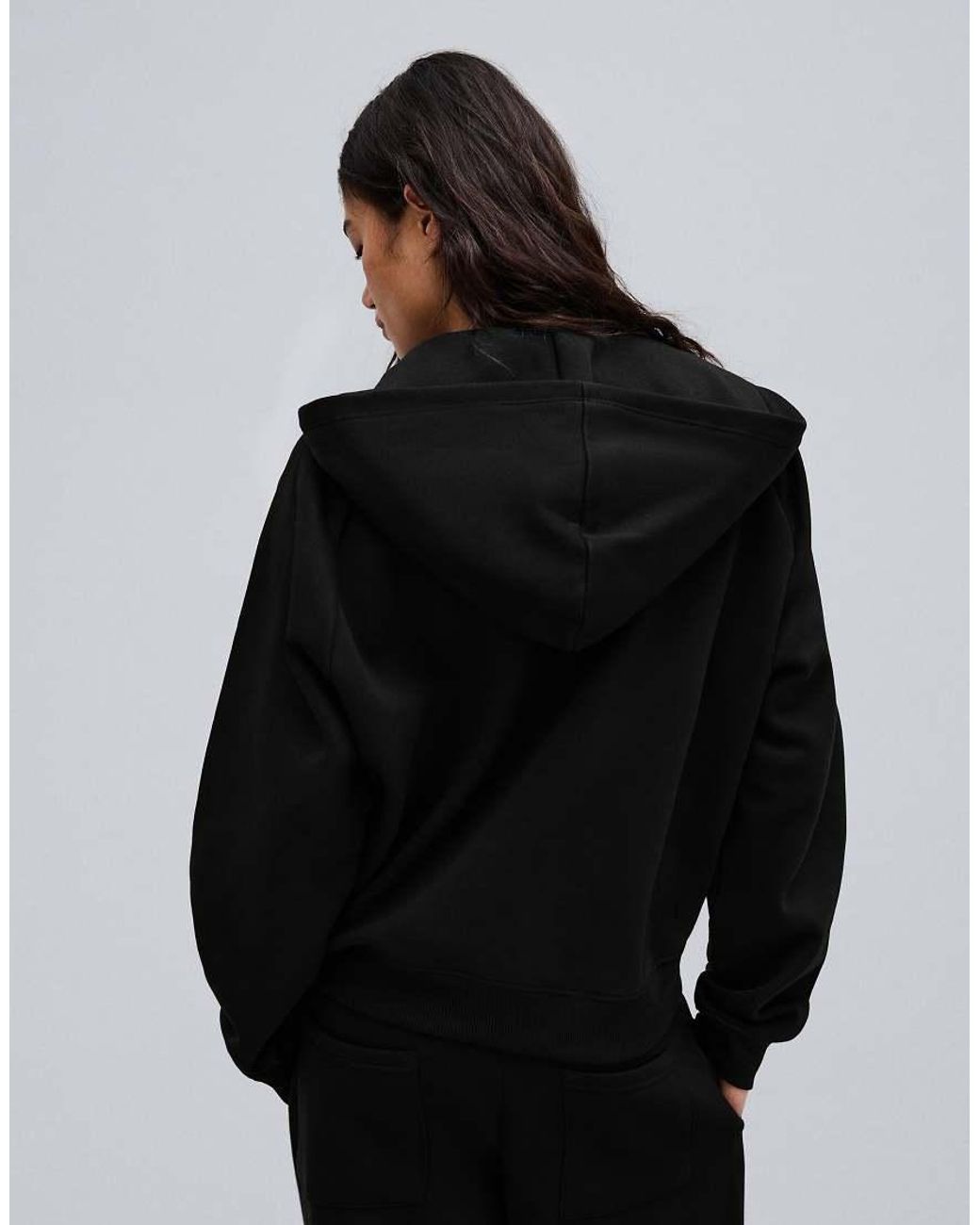 Bershka Black Zip-Up Plush Hooded Jacket