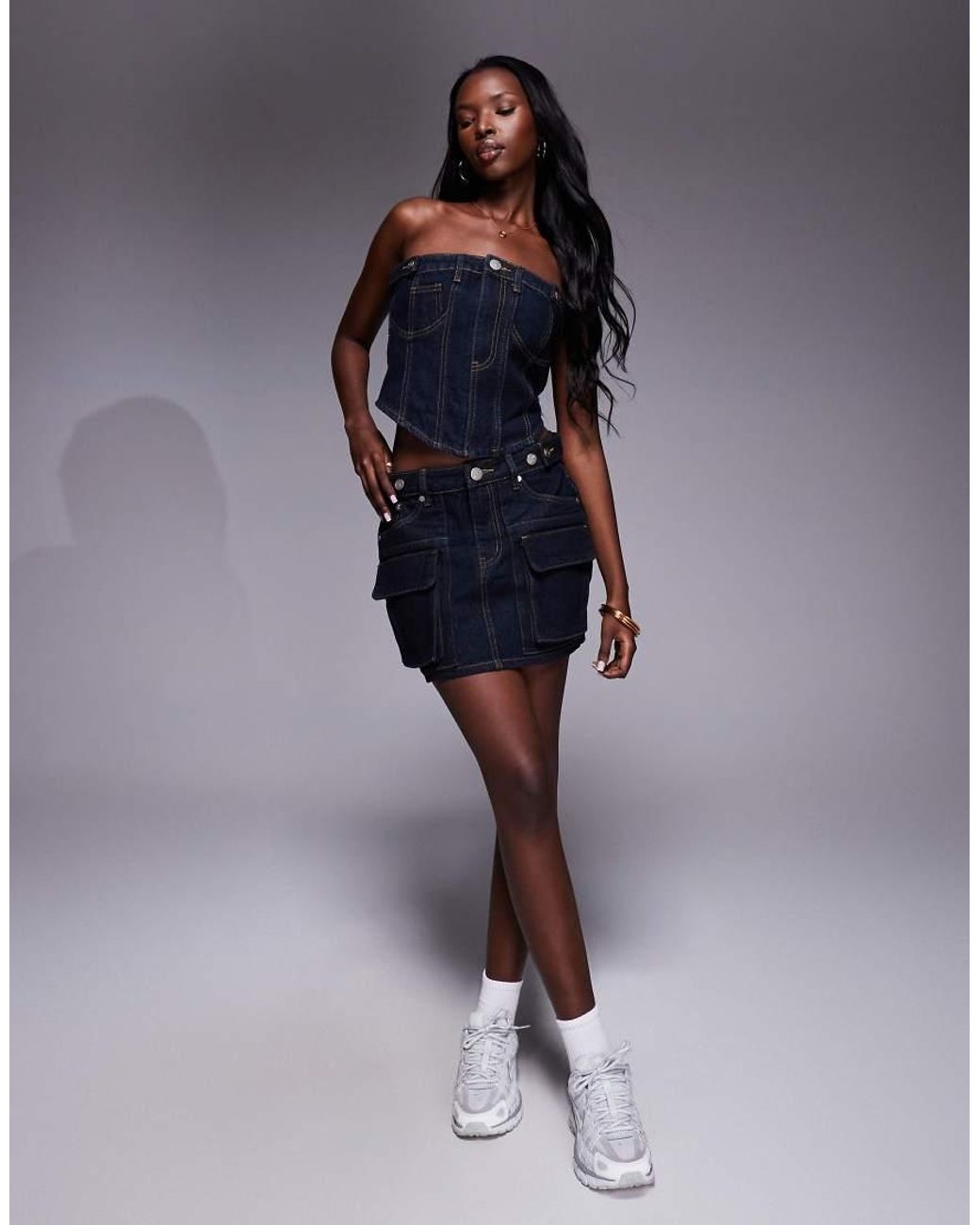Liquor N Poker Blue Denim Bandeau Crop Top