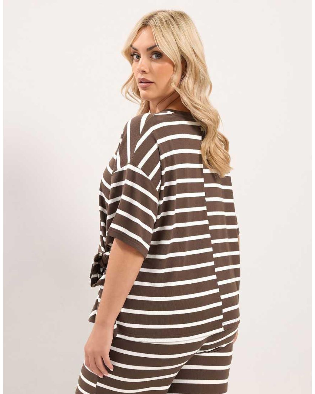 Yours Clothing Brown Stripe Side Knot Top
