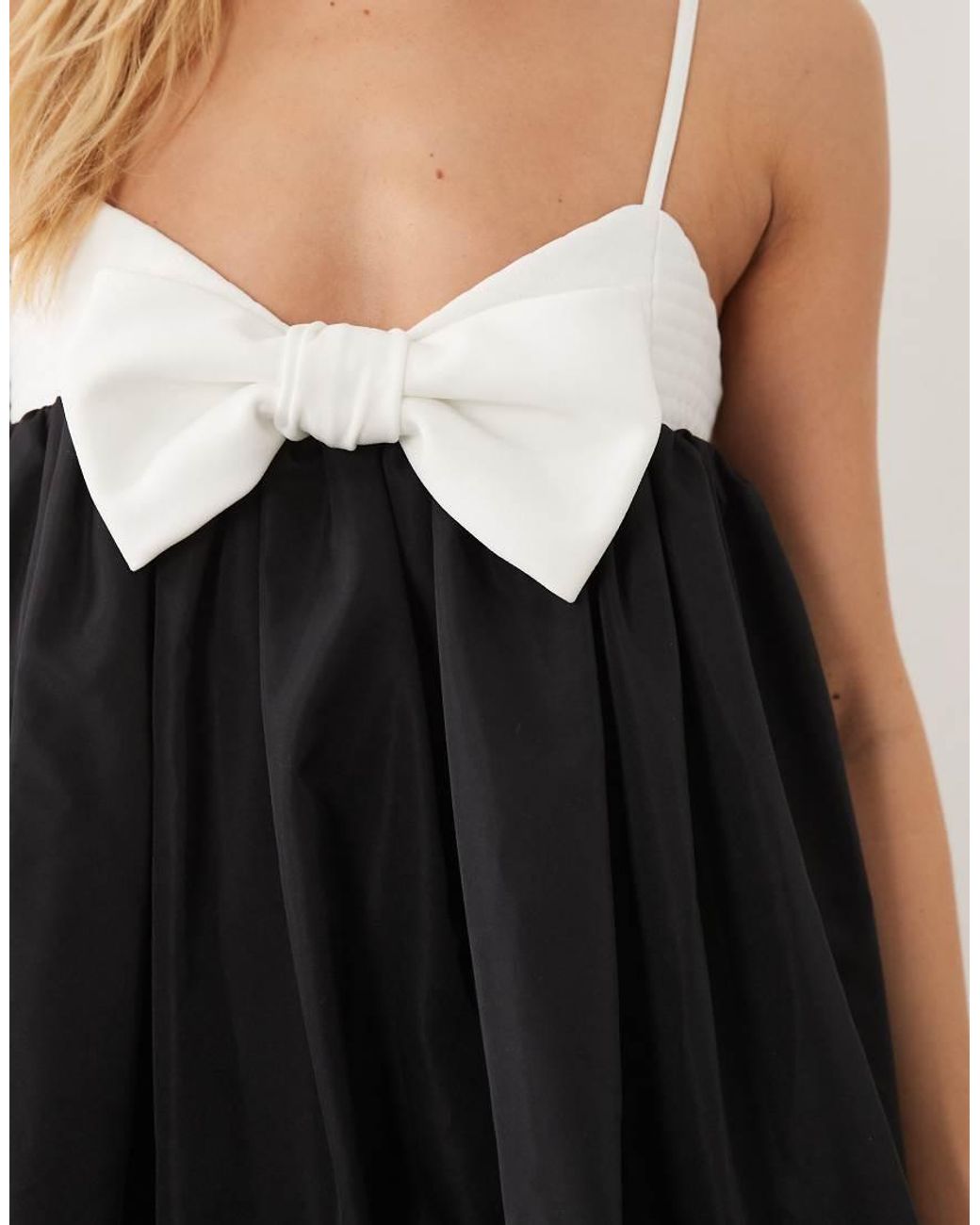 ASOS Black Bow Front Contrast Bubble Hem Mini Dress