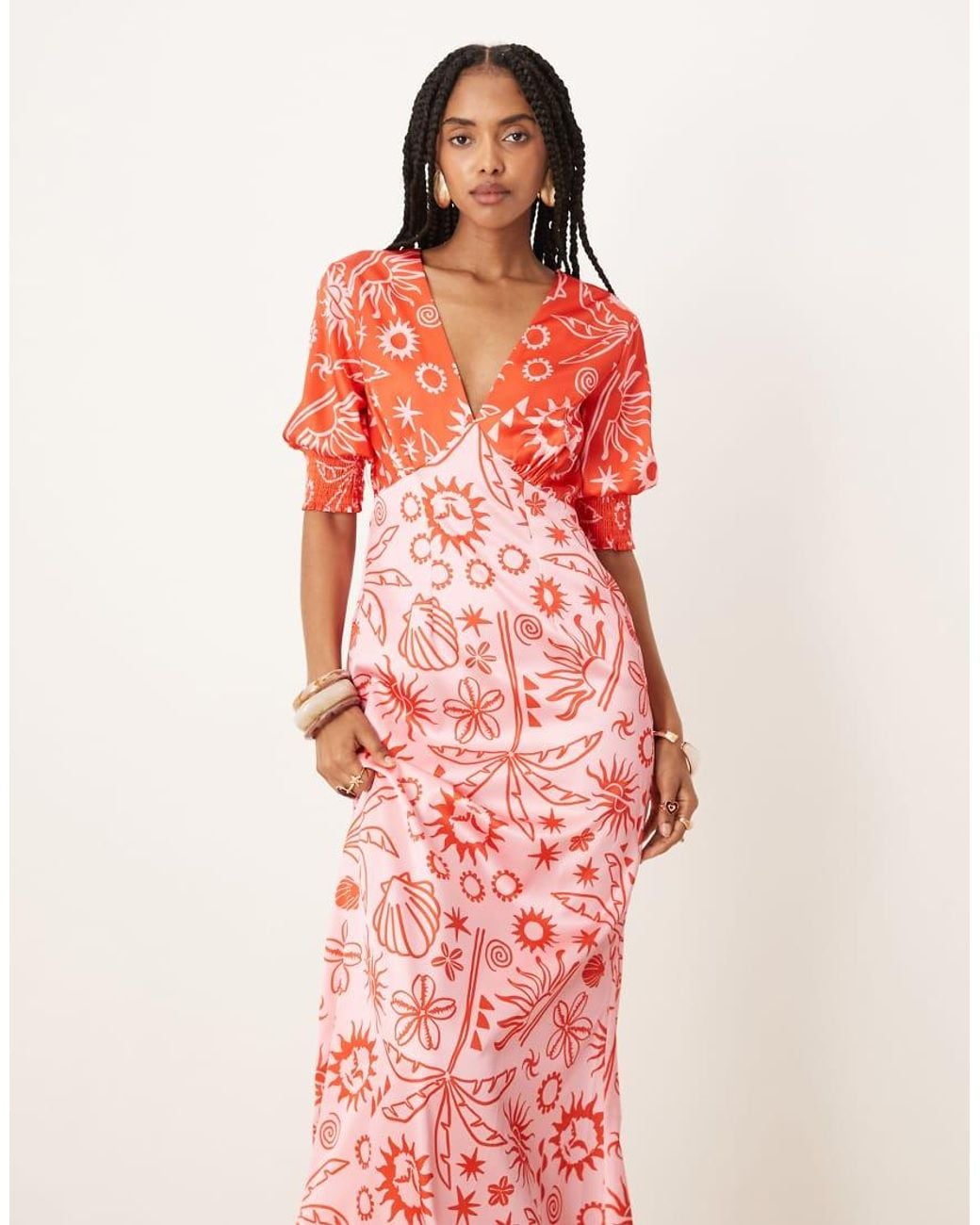 Never Fully Dressed Pink Palm Print Contrast Midaxi Dress