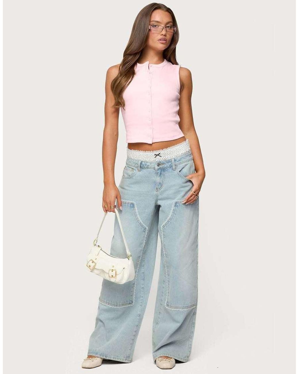 Edikted Blue Basel Button Up Tank Top