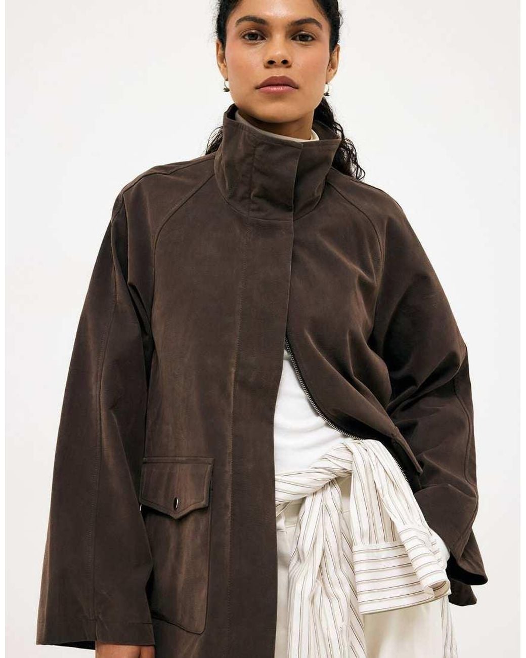 NA-KD Brown Faux Suede High Neck Jacket