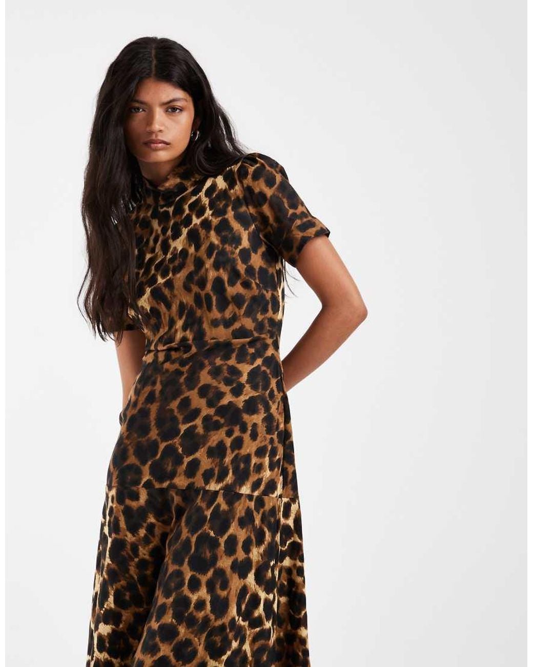 ASOS Multicolor High Neck Short Sleeve Spun Maxi Dress