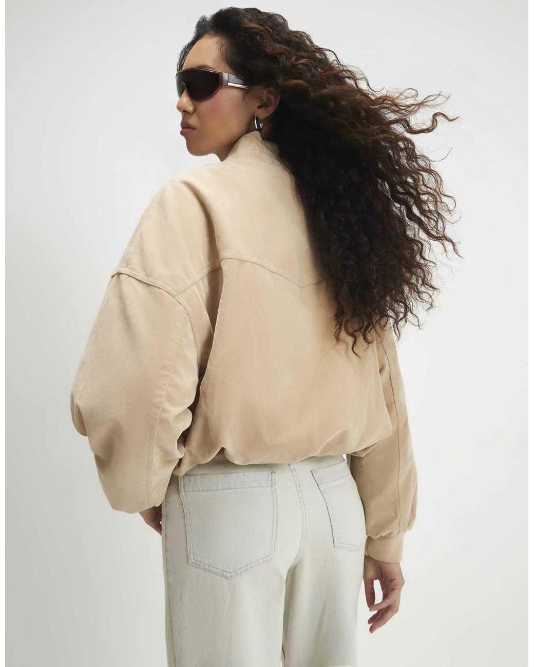 River Island Natural Faux Suede Classic Bomber Jacket