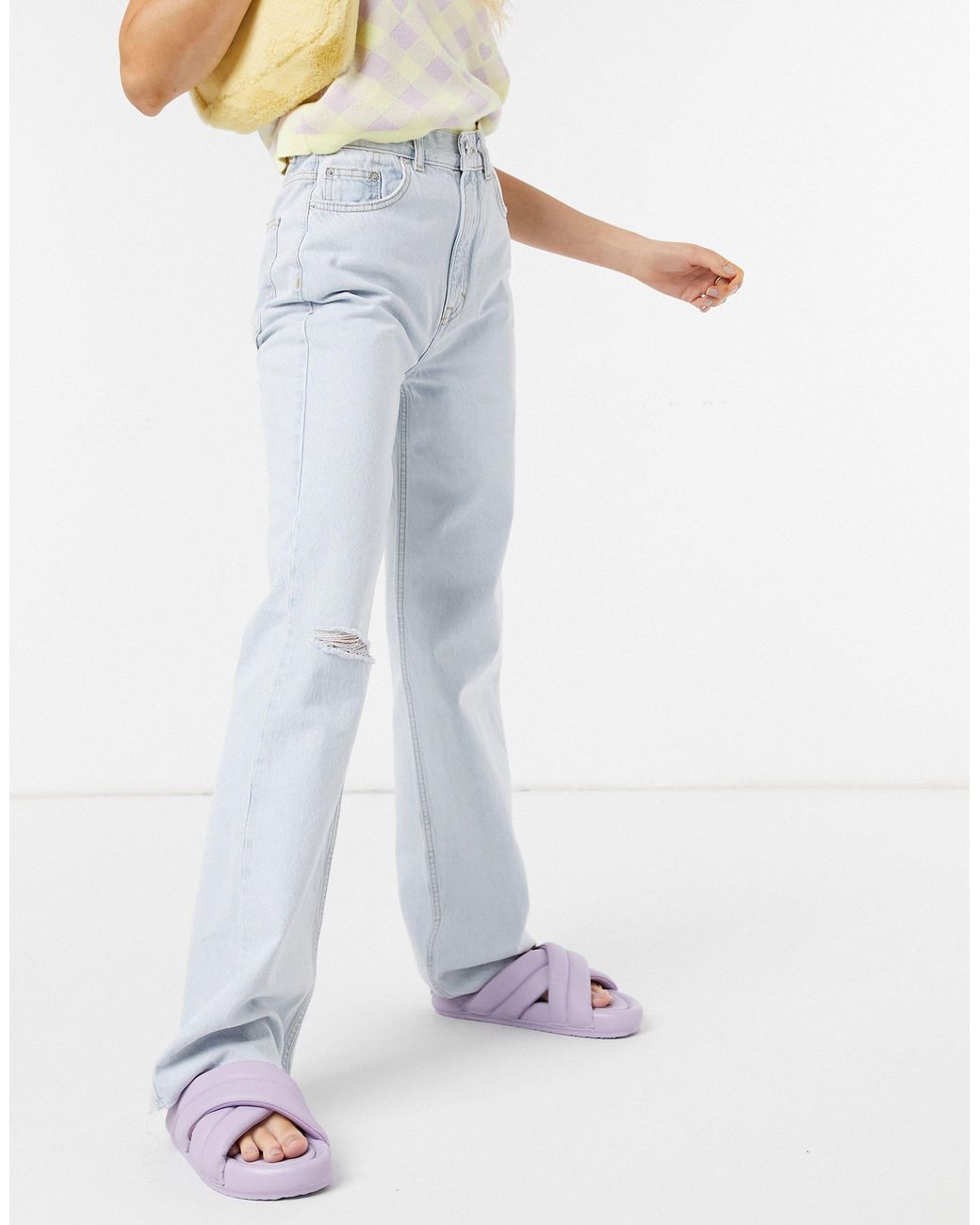 Pull\u0026Bear Denim Dad Jeans With Rip in 