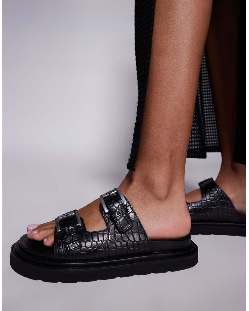 Walk London Black Budapest Double Strap Sandals