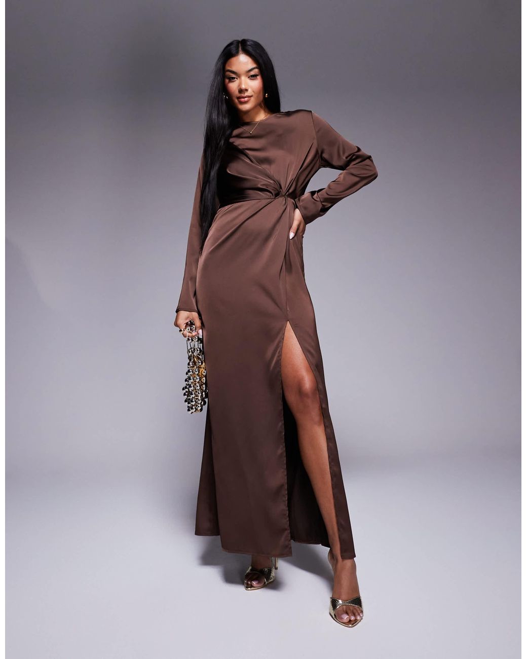 In The Style X Hannah Brown Satin Twist Detail Maxi Dress
