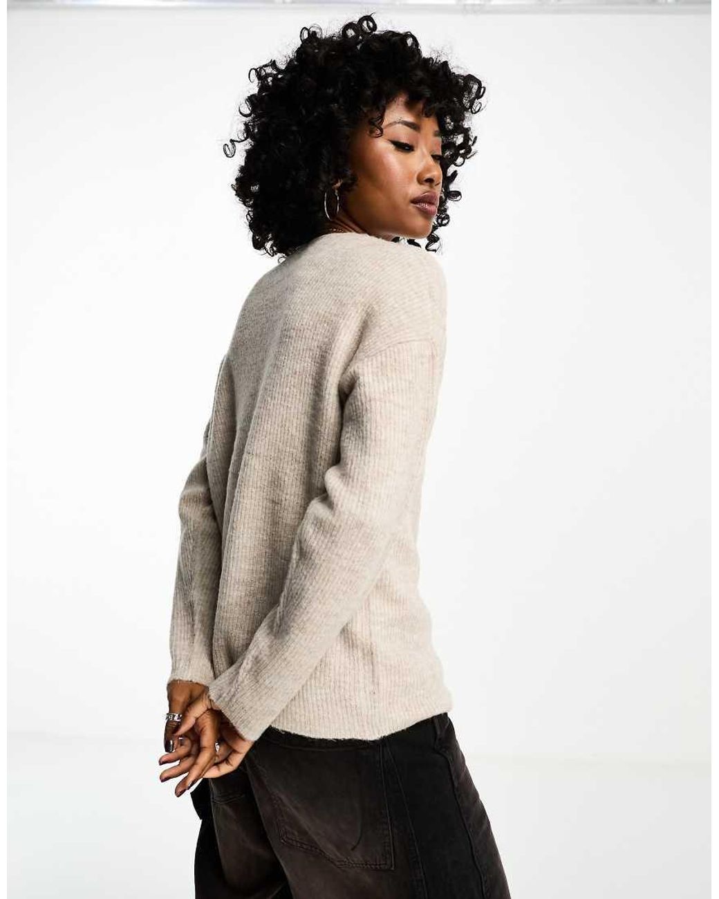 ONLY White V Neck Jumper