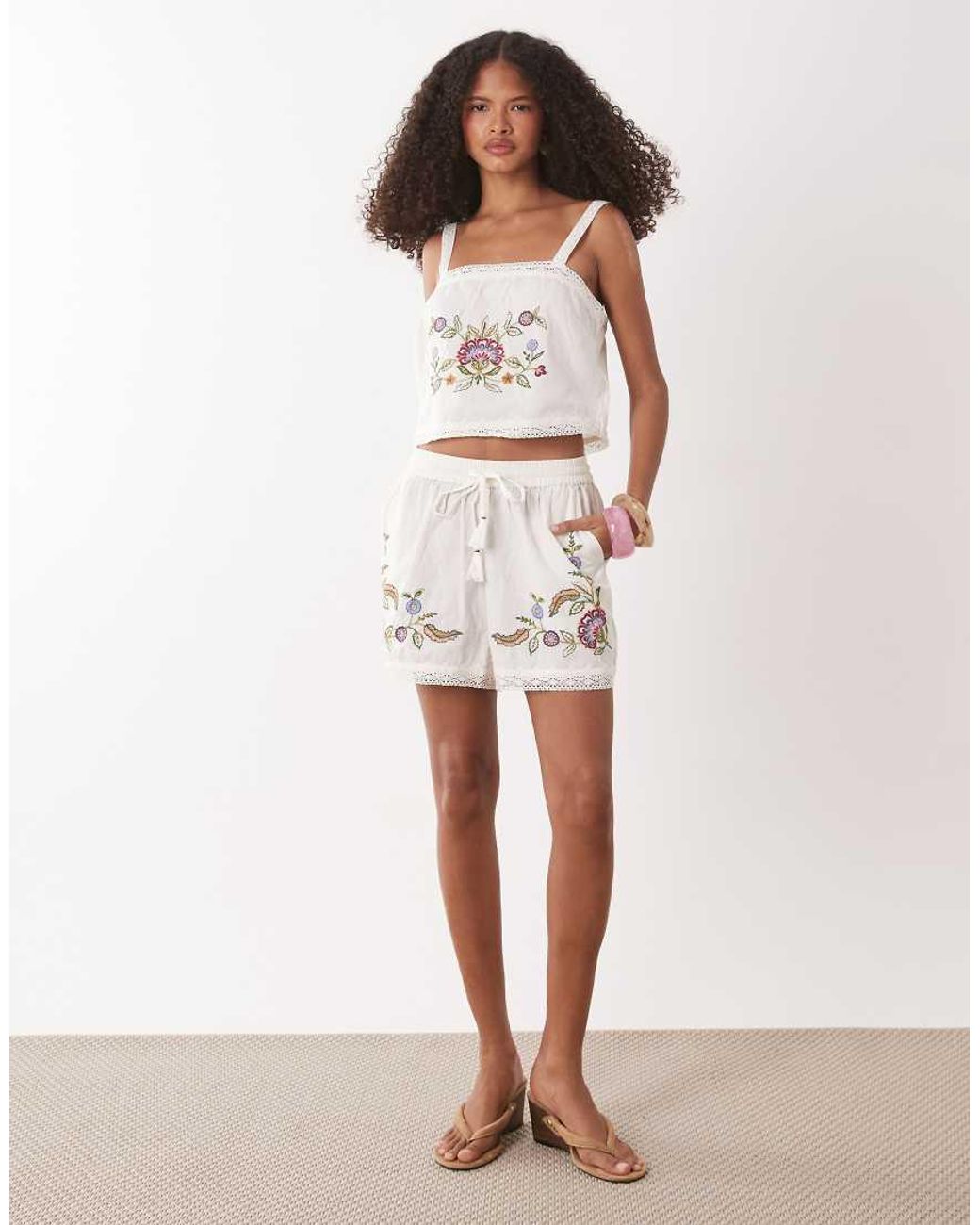 Accessorize White Floral Embroidery Cami Top