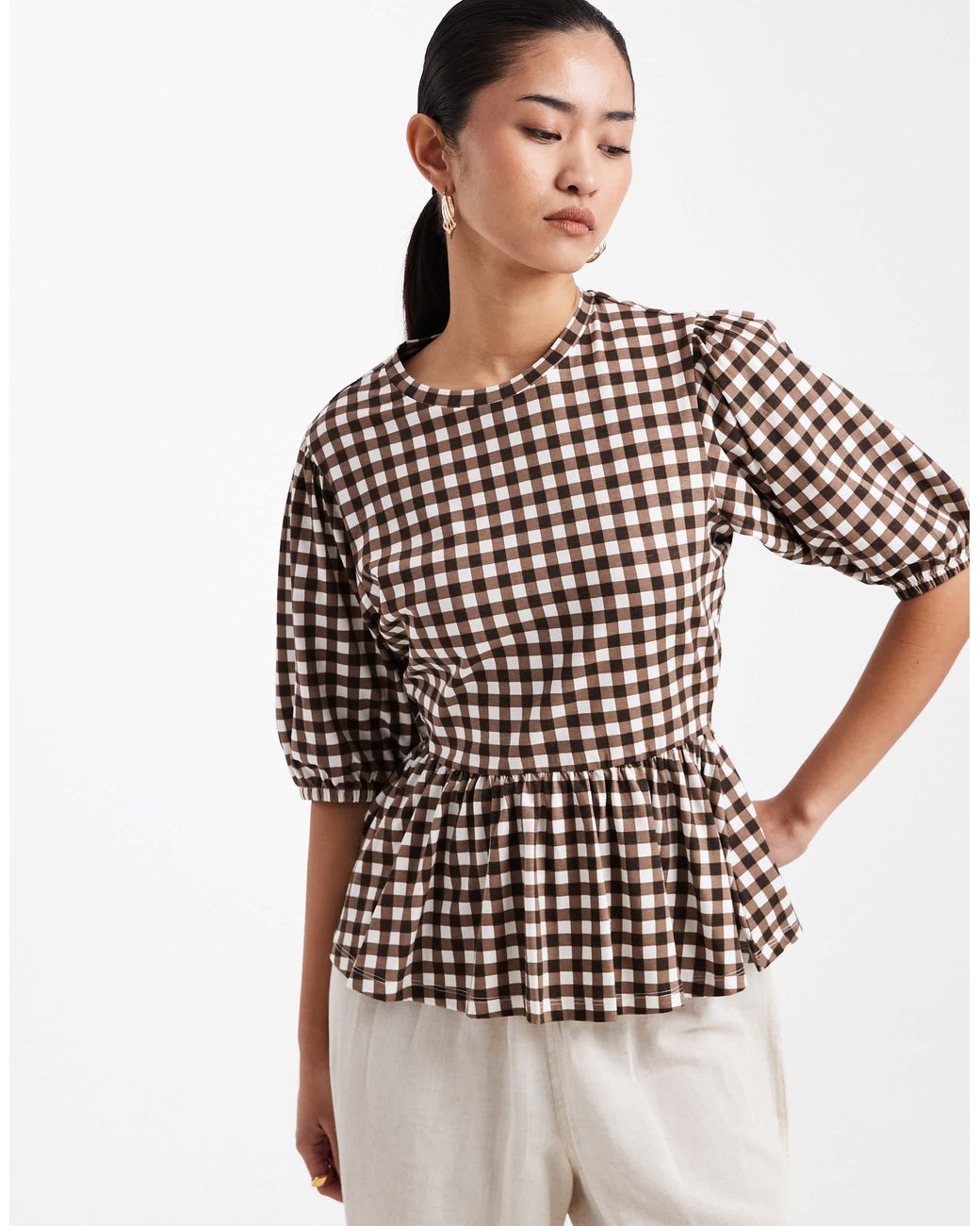 Threadbare White Jersey Puff Sleeve Peplum Top