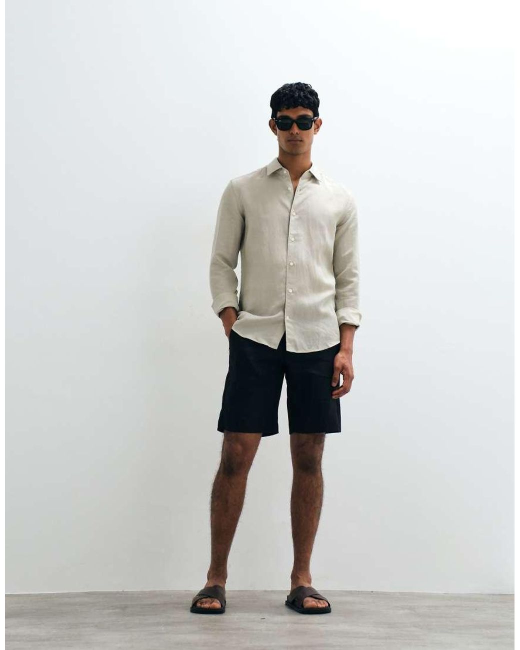 Mango Gray Linen Blend Releaxed Fit Shirt for men