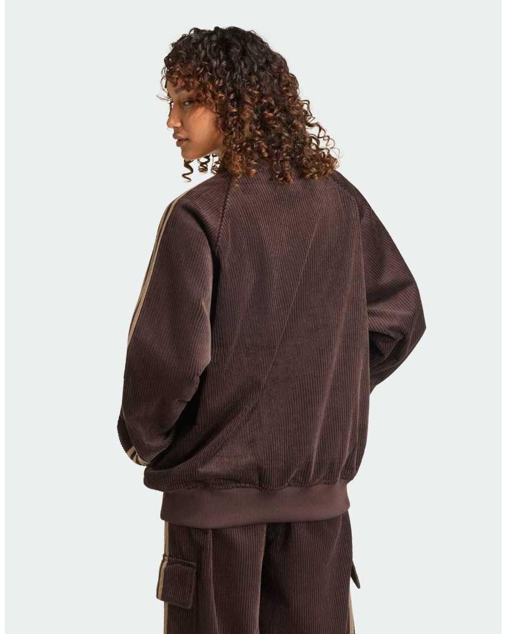 Adidas Originals Brown Corduroy Three Stripes Oversized Track Top