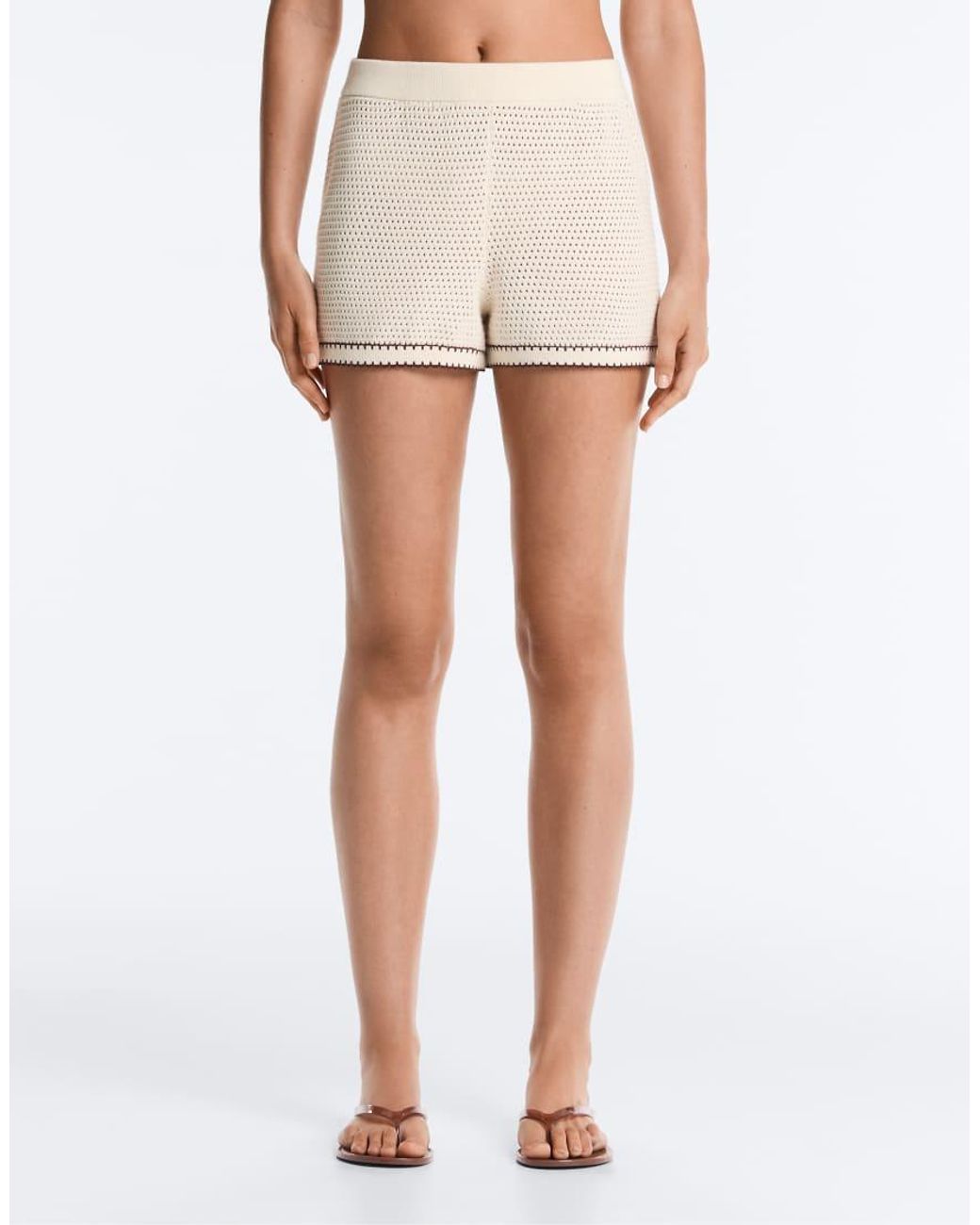 Oysho White Cotton Open Knit Shorts