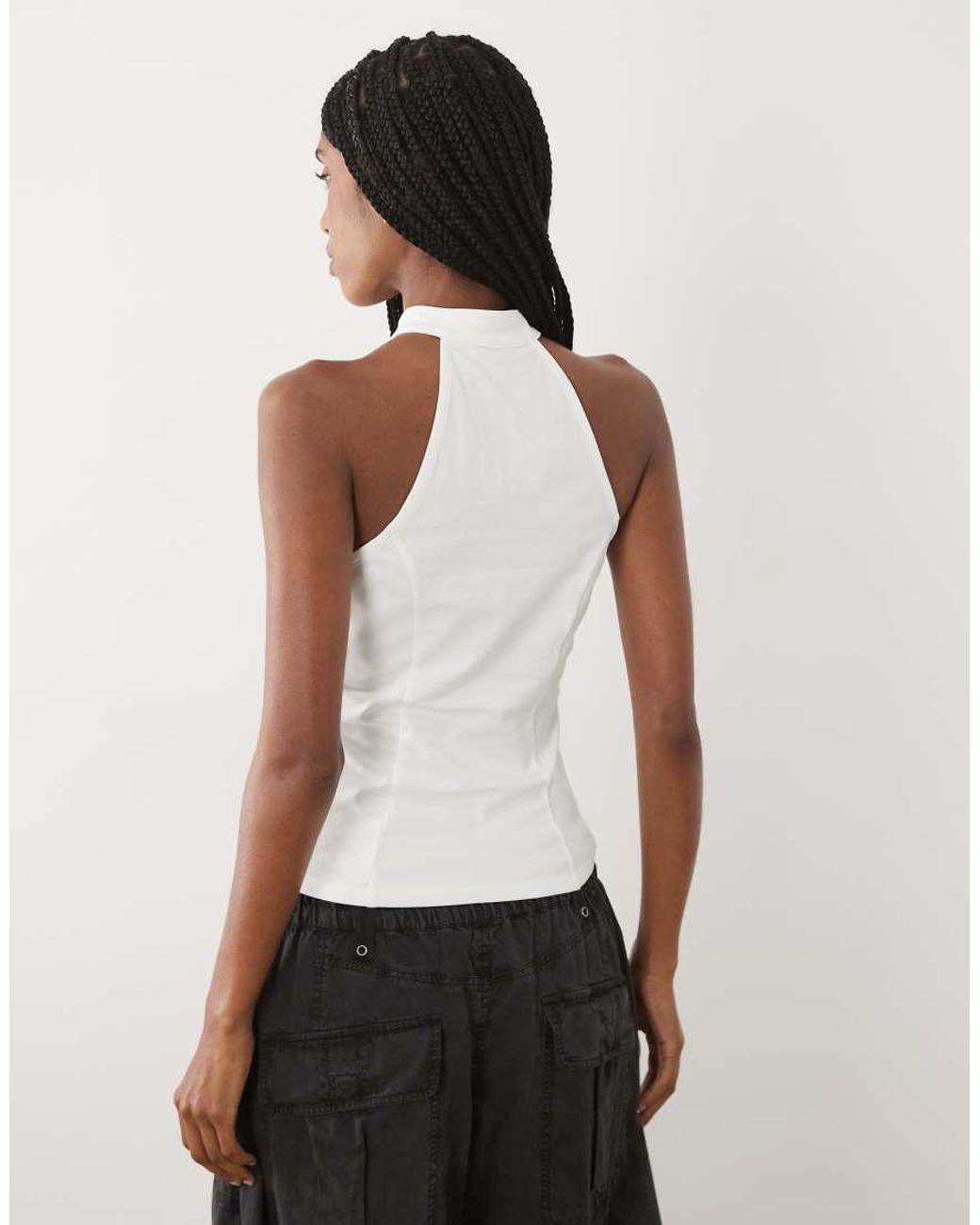 ASOS White Stand Up Collar With Keyhole Top