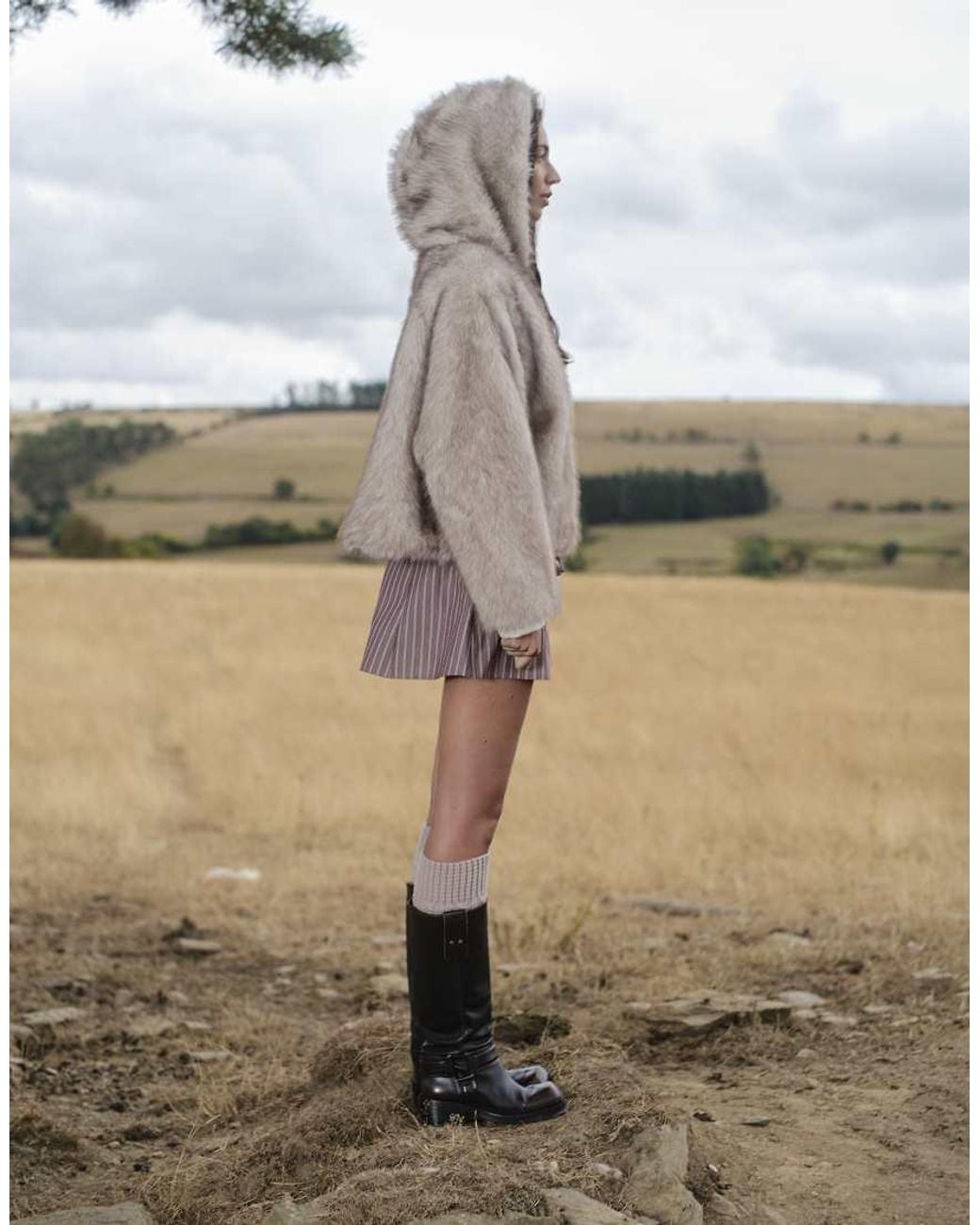 Daisy Street Brown Buckle Faux Fur Coat With Hood