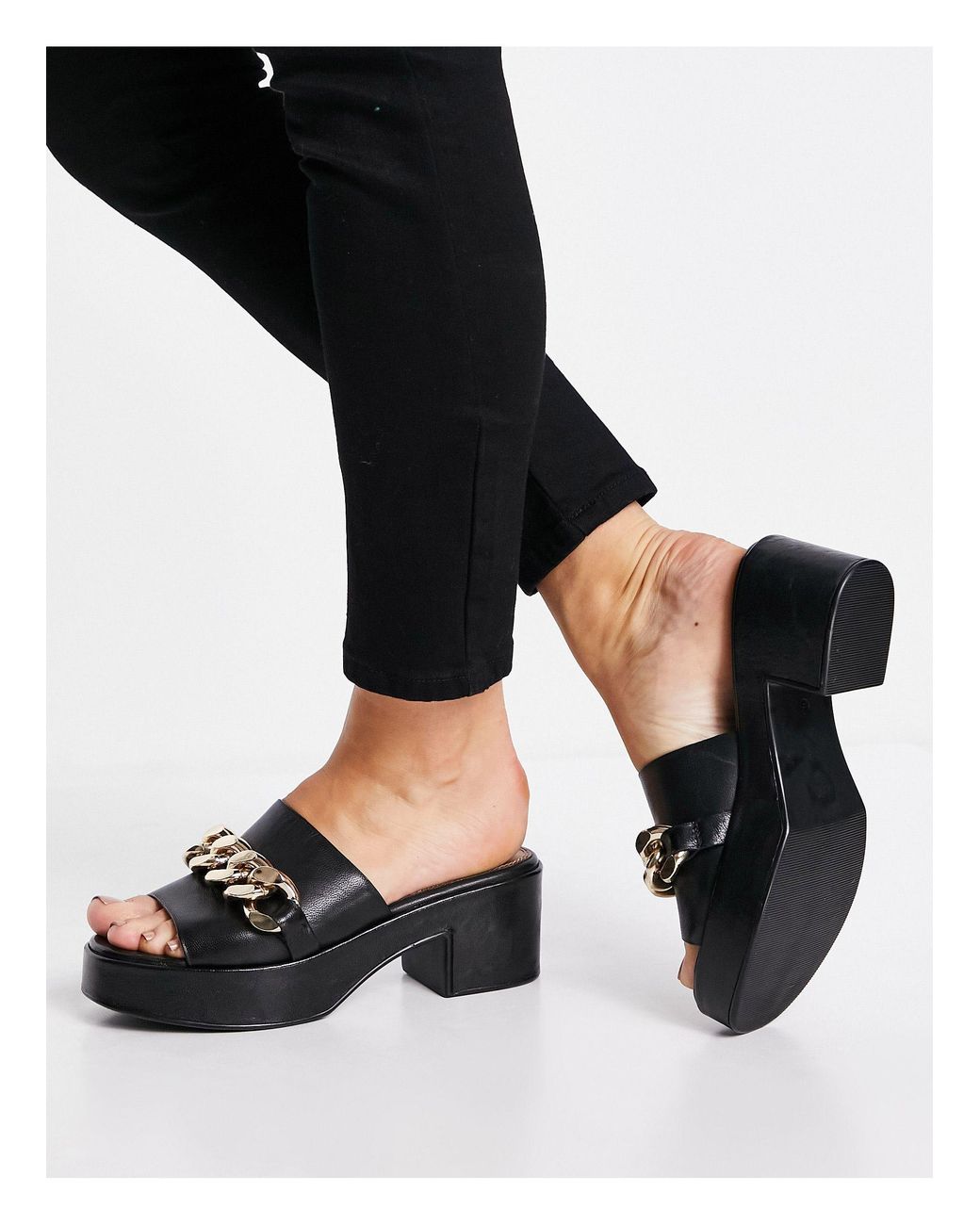Sandalias negras con tacón mediano, plataforma y detalle ASOS de Cuero de  color Negro | Lyst