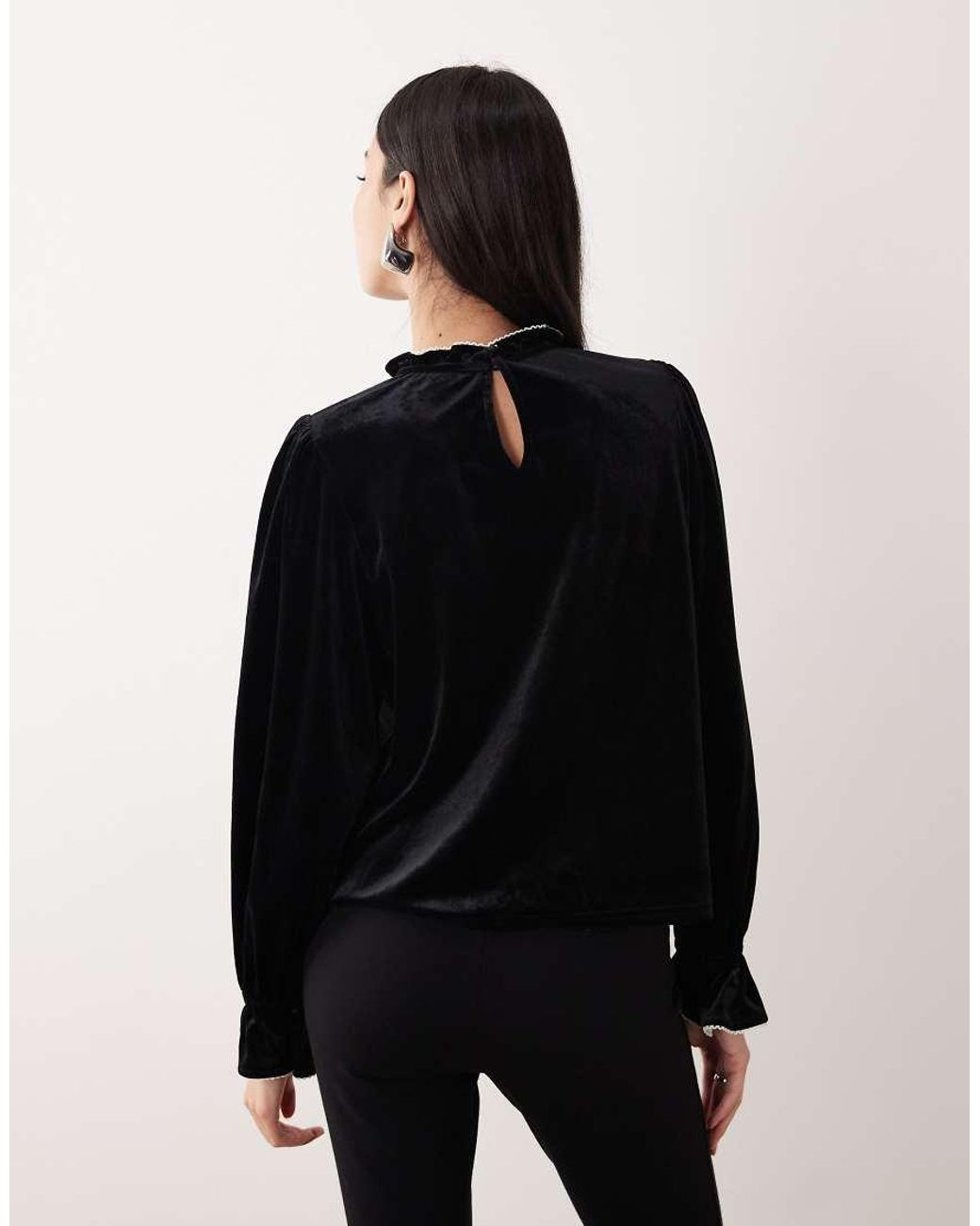 Nobody's Child Black Ruffle High Neck Blouse