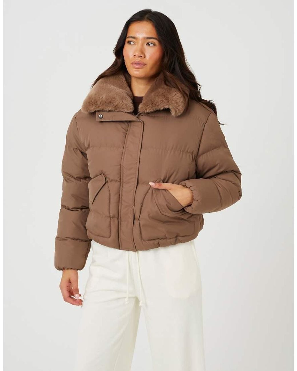 Brave Soul Brown Short Padded Jacket With Detachable Collar
