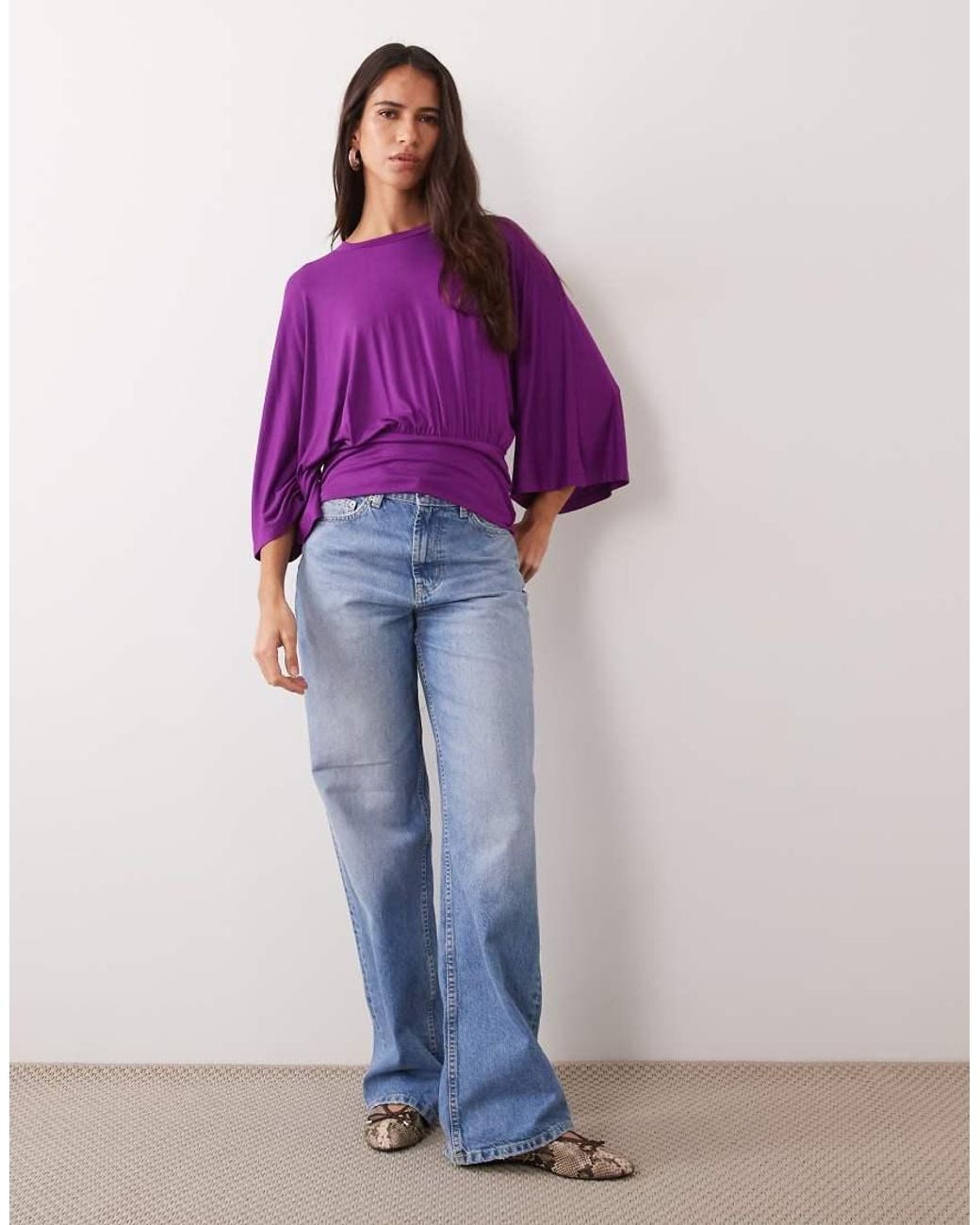 ASOS Purple Batwing Sleeve Cinched Waist Top