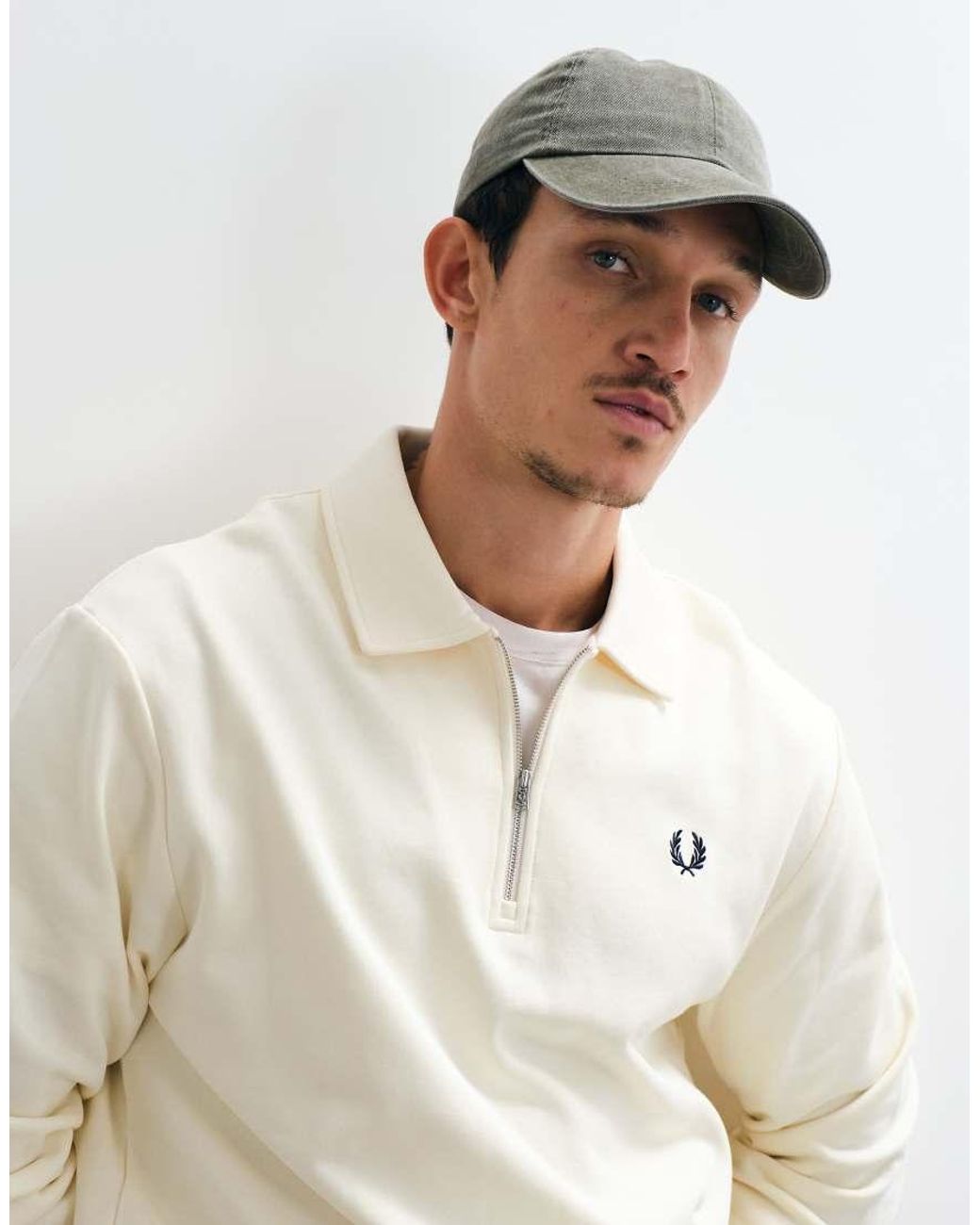 Fred Perry Gray Half Zip Collared Sweatshirt for men