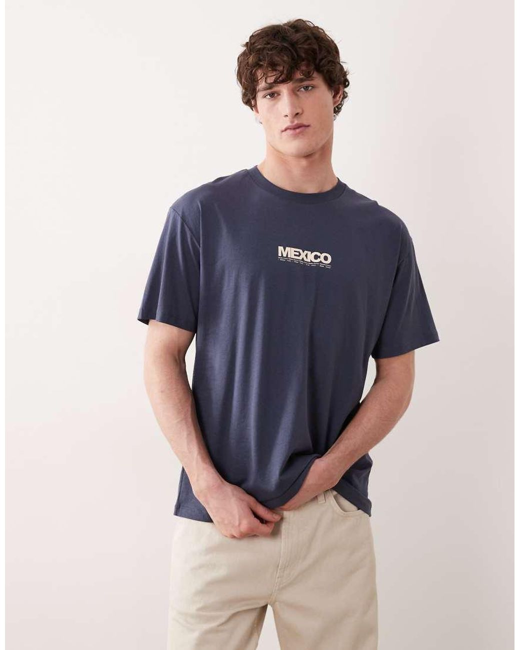 Jack & Jones Blue Mexico Postcard Backprint T-shirt for men