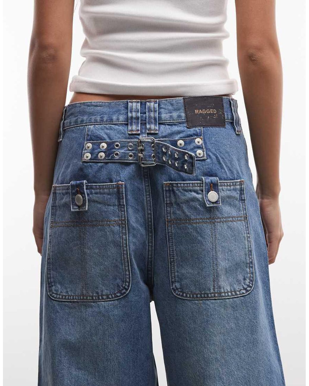 The Ragged Priest Blue Low Rise baggy Jeans With Back Buckle