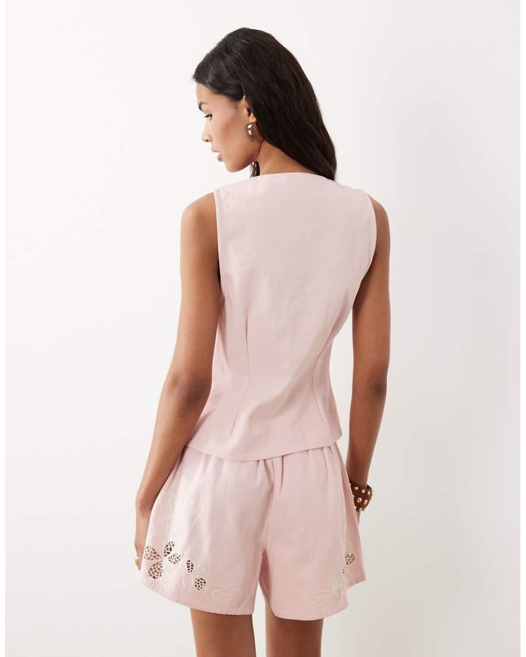 ASOS Natural Denim Sleeveless Top With Cutwork Detail