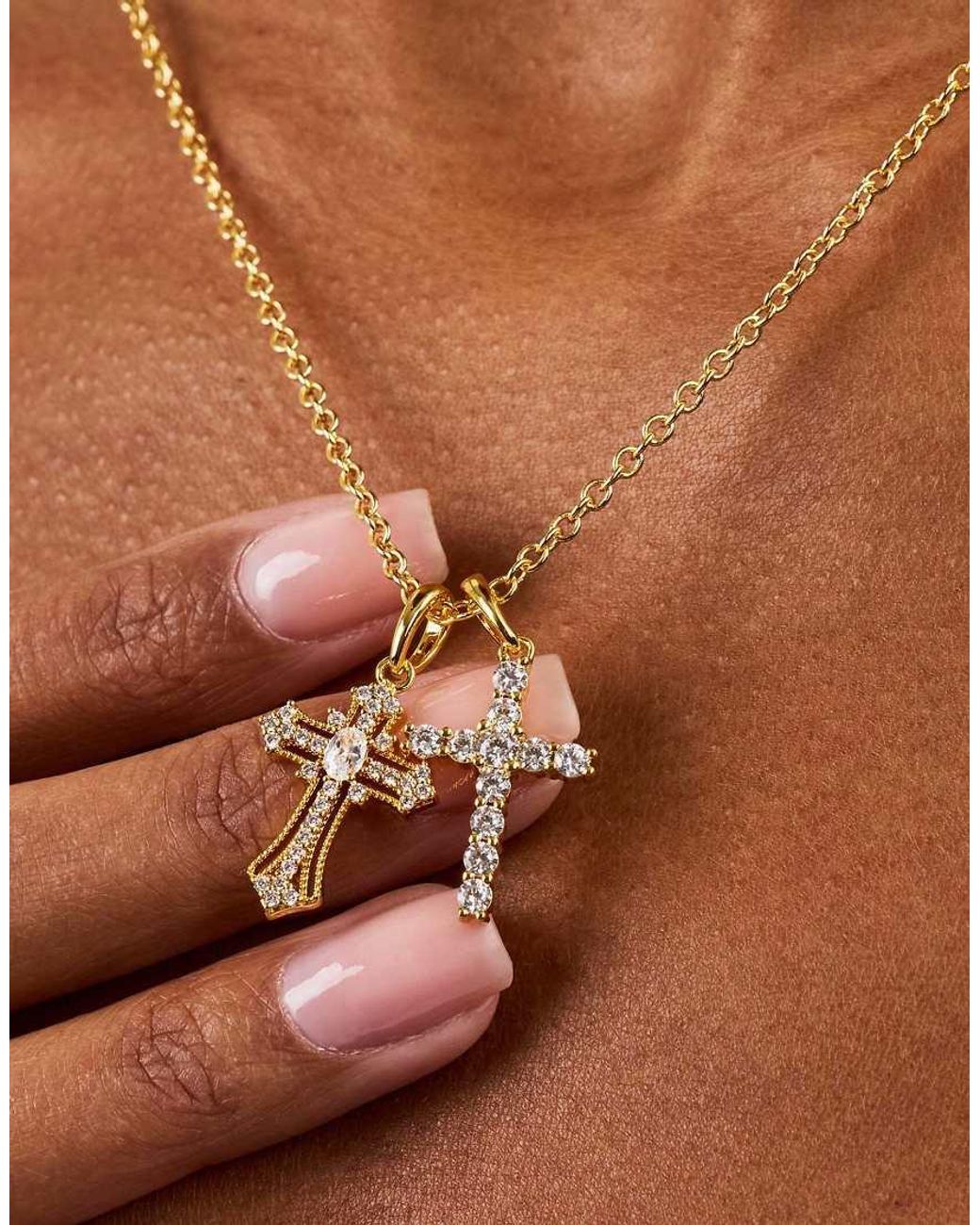 CERNUCCI Metallic Double Multi Iced Cross 20Mm Necklace
