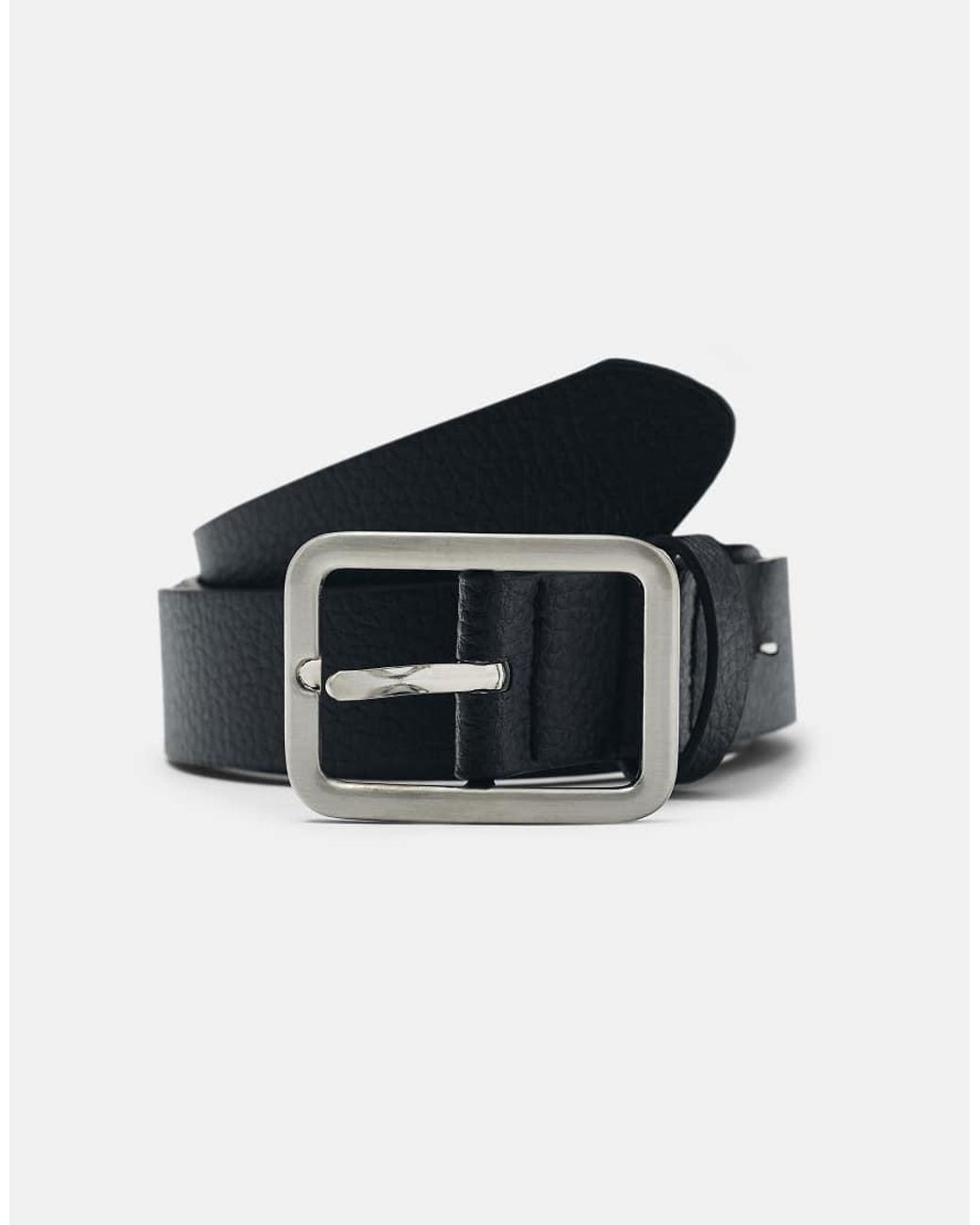 Pull&Bear White Leather Effect Square Buckle Belt for men