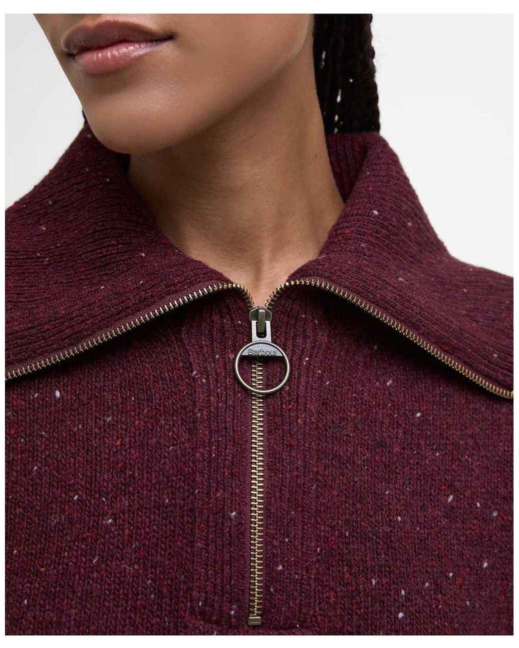 Barbour Red Lavensdale Half Zip Knitted Jumper