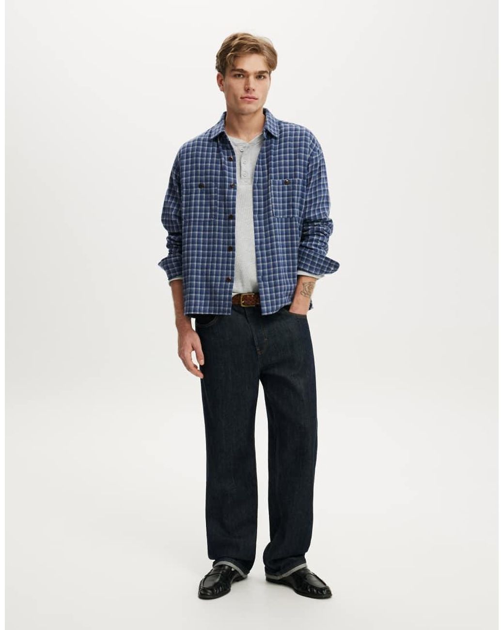 Cotton On Blue Richmond Long Sleeve Shirt for men