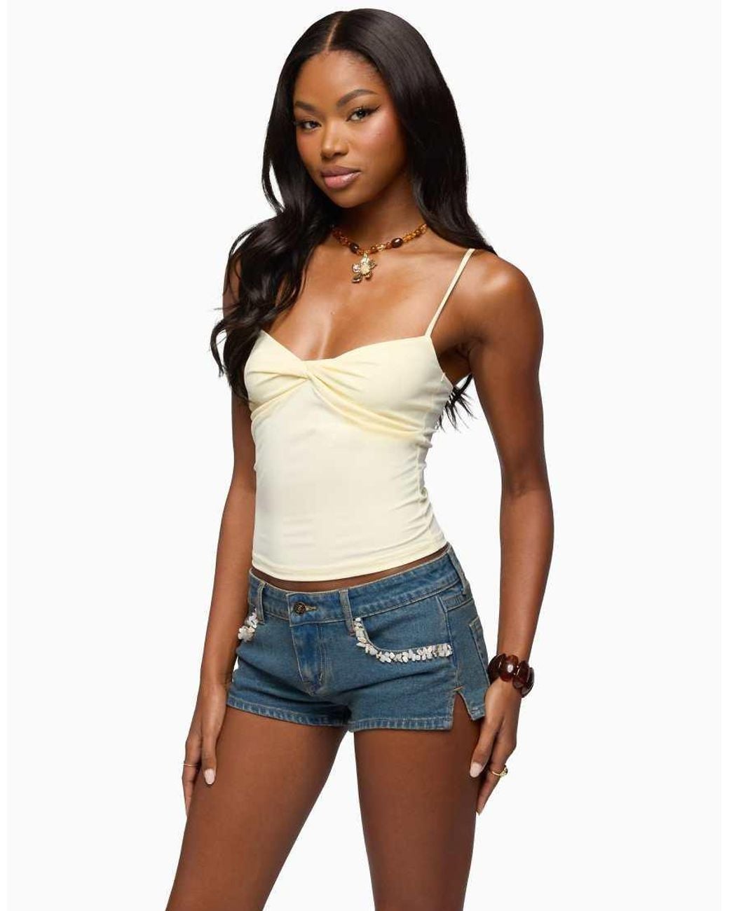 Edikted Blue Pyper Twisted Tank Top
